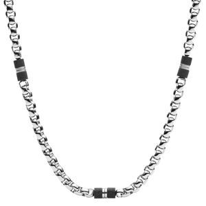 Collier FOSSIL acier inoxydable perles en marbre noir 50 cm- MATY