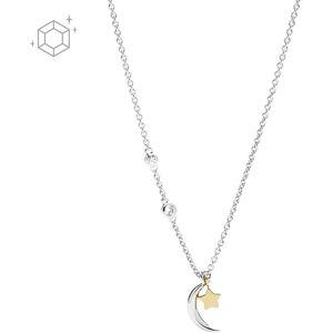 Collier FOSSIL argent 925 bicolore lune, étoile et zirconias 47 cm- MATY