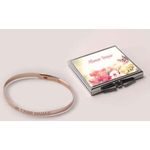 Cadeaux.com Bracelet Jonc gravé Je t'aime maman Argent rosé et son miroir personnalisable