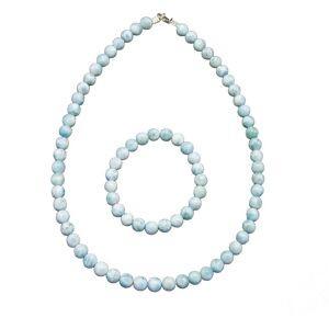 France Minéraux Parure Larimar - Pierres boules 8mm - Publicité