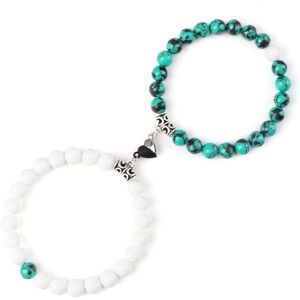 Bracelets de Couple - Coeur Yin-Yang - Onyx blanc et Howlite bleue - 19cm