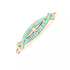 Gemme-les-bijoux Bracelet jonc ancien turquoises et perles or jaune 10.47g - Publicité