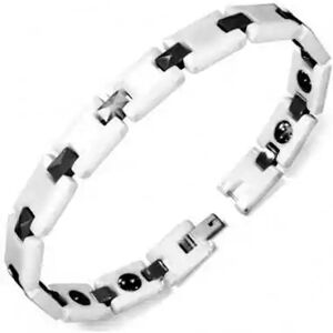 HommeBijoux Gourmette Ado Femme Homme En Céramique Noire Et Blanche Maille H 18cm Xs - Longueur Bracelet 18cm → Tour De Poignet 16cm