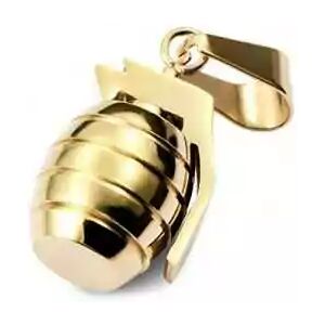 HommeBijoux Pendentif Homme Acier Couleur Or Grenade Armée Militaire Et 1 Chaine