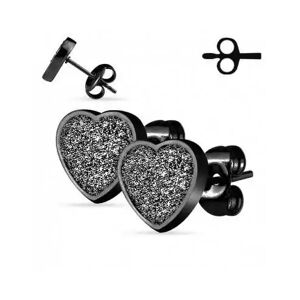 HommeBijoux Paire Boucles D'oreilles Femme Fille Acier Coeur Pailleté Plaqué Noir