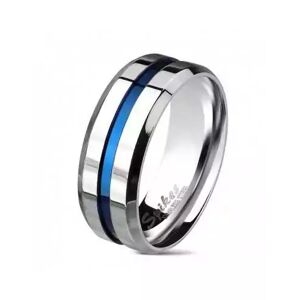 HommeBijoux Bague Anneau Homme Acier Poli Bicolore Rainure Bande Centrale Bleu Fr 70-71 (us 13)