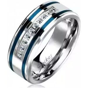 HommeBijoux Bague Anneau De Fiançailles Promesse Homme Acier Lignes Bleues Zircons Fr 59-60 (us 9)