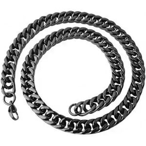 HommeBijoux Chaine Xxl Homme Acier Large Maille Cubaine Noire Bling Rappeur 61cm 15mm 60cm