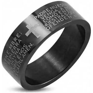 HommeBijoux Bague Anneau Homme Femme Ado Acier Croix Bible Prière Notre Père Noire Fr 57-58 (us 8)