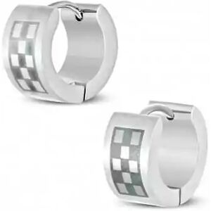 HommeBijoux Paire Boucles D'oreilles Homme Acier Bande Grille Damier Gravée