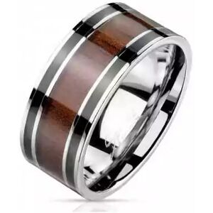 HommeBijoux Bague Anneau Homme Acier Bande Centrale Marron Imitation Bois Classe Fr 59-60 (us 9)