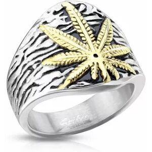 HommeBijoux Bague Chevalière Homme Acier Inoxydable Feuille De Cannabis Dorée Fr 62-63 (us 10)