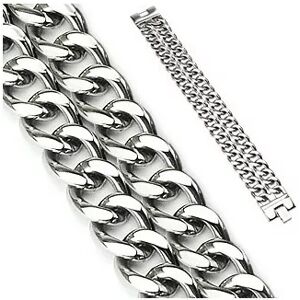 HommeBijoux Bracelet Gourmette Large Homme Acier Chaine Double Maille Cubaine 22cm Xl - Longueur Bracelet 22cm → Tour De Poignet 20cm