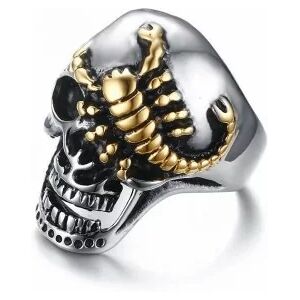 HommeBijoux Bague Chevalière Homme Acier Tête De Mort Crâne Scorpion Doré Or Biker Fr 70-71 (us 13)