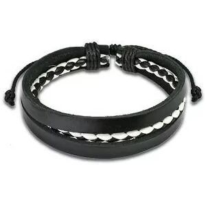 HommeBijoux Bracelet Réglable Homme Cuir Triple Liens Couleur Tresse Noir Et Blanc S - Longueur Bracelet 19cm → Tour De Poignet 17cm