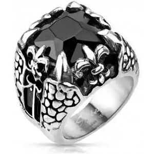 HommeBijoux Bague Homme Acier Pierre Noire Onyx Fleur De Lys Griffe Dragon Gothique Fr 72-73 (us 14)