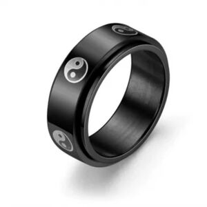 HommeBijoux Bague Anneau Homme En Acier Couleur Noire Rotative Anti-stress Yin Yang Fr 70-71 (us 13)