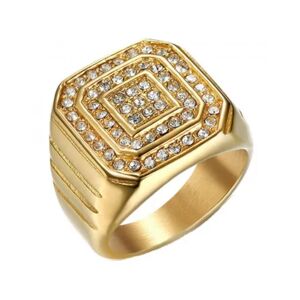 HommeBijoux Bague Chevalière Homme Acier Or Fin Pavé De Pierres Cristaux Faux Diamants Fr 59-60 (us 9)