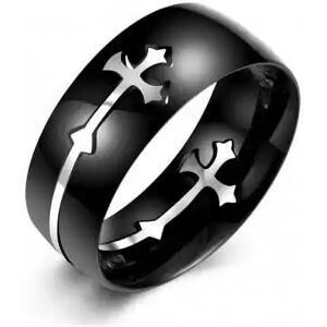 HommeBijoux Bague Anneau Homme Acier Noire Croix Médiévale Argentée Amovible Fr 57-58 (us 8)