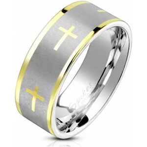 HommeBijoux Bague Anneau Homme Acier Bandeau Argenté Et Croix Bords Doré Or Fin Fr 59-60 (us 9)