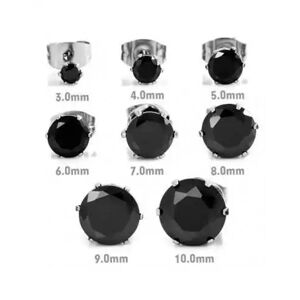 HommeBijoux Paire Boucles D'oreilles Homme Femme Acier Diams Zircon Ronde Noir 4mm