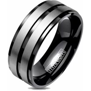 HommeBijoux Bague Alliance Homme Titane Noir Double Bandes Argent Gris Brossé Fr 59-60 (us 9)