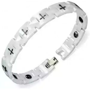 HommeBijoux Gourmette Homme Femme En Céramique Blanche Magnétique Croix Noire 18cm Xs - Longueur Bracelet 18cm → Tour De Poignet 16cm