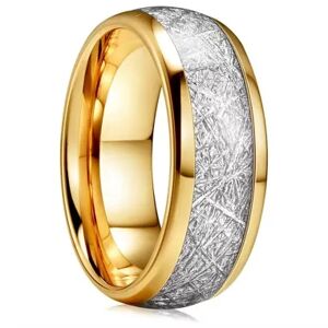 HommeBijoux Alliance Anneau De Mariage Homme Acier Or Fin Incrustation Météorite Fr 70-71 (us 13)