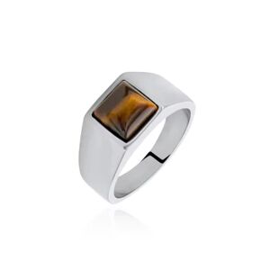 HommeBijoux Chevalière Acier Blanc Homme Plateau Carré Oeil De Tigre Fr 59-60 (us 9)