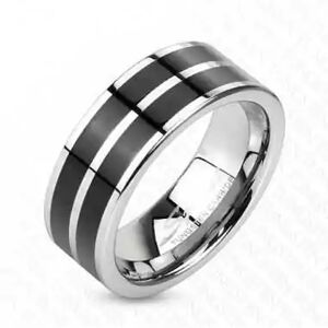 HommeBijoux Bague Anneau De Fiançailles Homme Tungstène Argent Et 2 Bandes Noires Fr 64-65 (us 11)