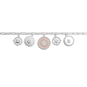 Les Georgettes Bracelet chaîne Astrale Pampille, cuir reversible Jasmin / Rose Metal Argentee/Jasmin/RoseMetal 190 / bracelet_rond_16_mm / 000 / rond_16_mm unisex