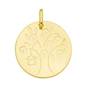 Orfeva Medaille Arbre de Vie fleuri et son nichoir en or jaune