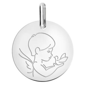 Orfeva Medaille bapteme ange a la colombe or blanc