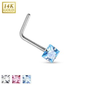 Piercing Street Piercing nez Or blanc 14 carats carre tige en L - Argente