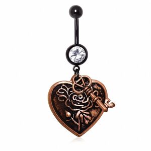 Piercing Street Piercing nombril antique coeur et clef - Noir