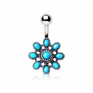 Piercing Street Piercing nombril fleur turquoise - Argente