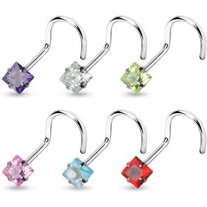 Piercing Street Piercing nez Strass Carre Tige Courbee Acier - Argente