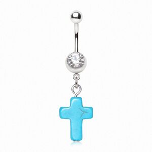 Piercing Street Piercing nombril croix turquoise - Argente