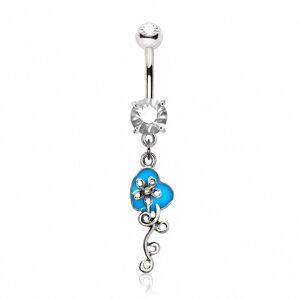 Piercing Street Piercing nombril coeur bleu et fleur - Argente