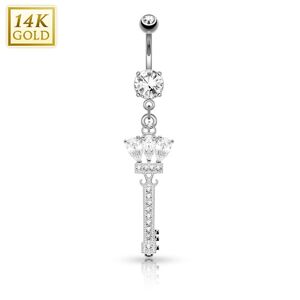 Piercing Street Piercing nombril Or blanc 14 carats Clef et couronne - Argente