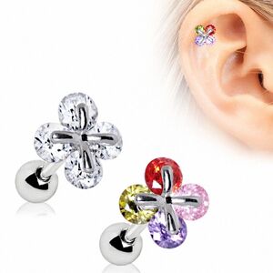 Piercing Street Piercing oreille cartilage trefle a quatre feuilles royal gemmes - Argente