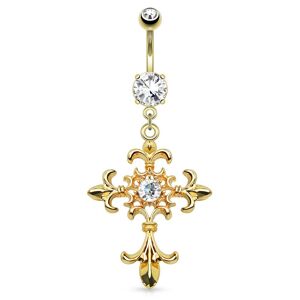 Piercing Street Piercing nombril plaque or croix fleur de lys - Dore