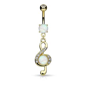 Piercing Street Piercing nombril clef de sol opale plaque or - Dore