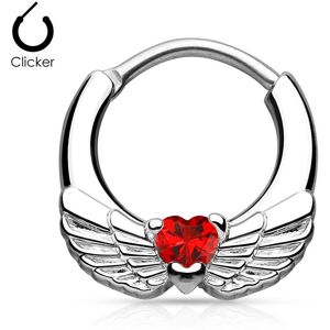 Piercing Street Piercing septum ailes d'ange 1,2 mm c½ur rouge - Argente