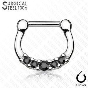 Piercing Street Piercing septum acier chirurgical cinq cristaux noir - Argente