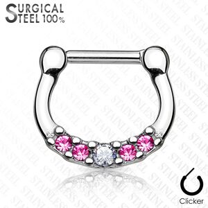 Piercing Street Piercing septum acier chirurgical cinq cristaux rose - Argente