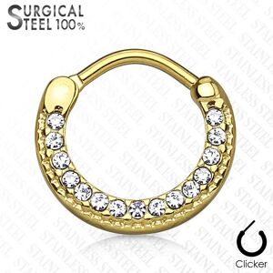 Piercing Street Piercing septum rond acier chirurgical dore pave de cristaux - Dore