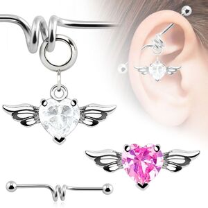 Piercing Street Piercing industriel pendentif c½ur aile strass rose - Argente