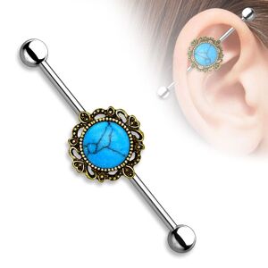 Piercing Street Piercing industriel filigrane turquoise dore - Argente