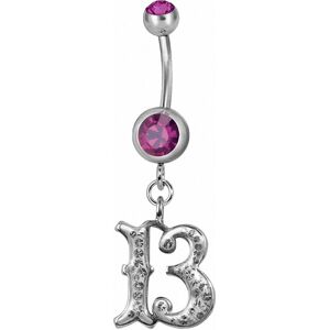 Piercing Street Piercing nombril chiffre 13 Swarovski fuchsia - Argente